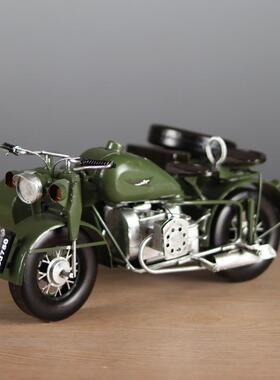 仿真长江750跨斗摩托车模型 铁艺复古偏三轮家居橱窗收藏装饰摆件