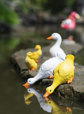 户外庭院喝水鸭阳台摆件假山水池鱼池装饰造景布景大白鹅装饰