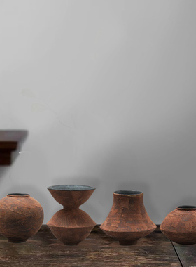 新中式复古橙陶瓷花瓶轻奢小摆件电视G柜酒柜橱窗装饰品艺术陈列