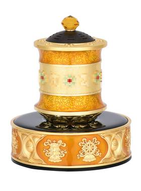 新款善界M3车载太阳能八吉祥款转轮家用六字转筒办公电镀桌面摆件