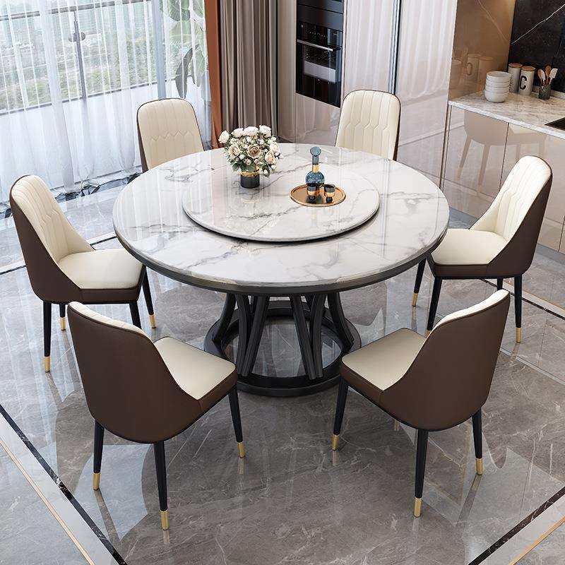 轻奢大理石餐桌椅组合 简约现代岩板圆桌带转盘家用实木圆形饭桌,淘宝优惠券,粉丝福利购,淘宝优惠卷