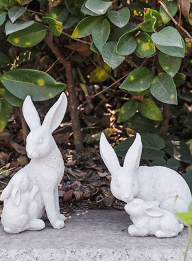 花园仿真动物套三母子兔园林树脂工艺品家居装饰客厅庭院景观摆件