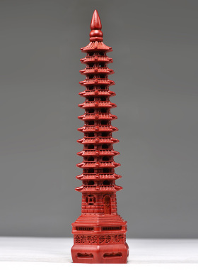 红色实木雕刻十三层文昌塔摆件纯木质13层9层装饰家居书房工艺品