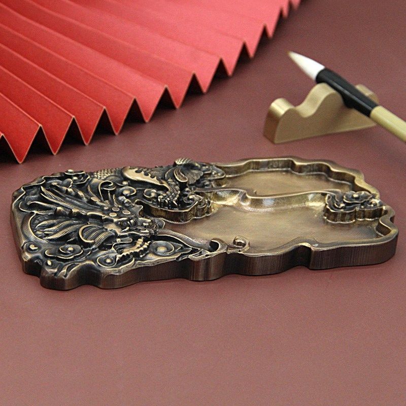 琢悦黄铜砚台古风文房四宝高端摆件国画书法用品铜笔洗雕刻墨盘,淘宝优惠券,粉丝福利购,淘宝优惠卷