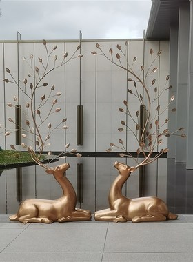 玻璃钢几何梅花鹿雕塑别墅庭院造景售楼部酒店展厅水景装饰品摆件