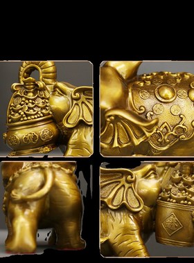 黄铜聚宝象一对工艺品客厅摆件聚宝盆象办公室店铺桌面装饰品摆饰