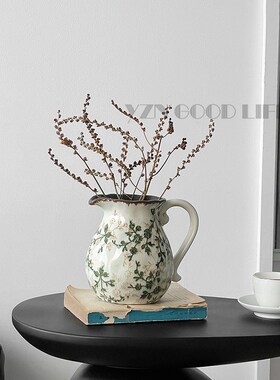 绿色繁花冰裂复古陶瓷花瓶奶壶插干花水培器皿客厅餐桌面创意摆件