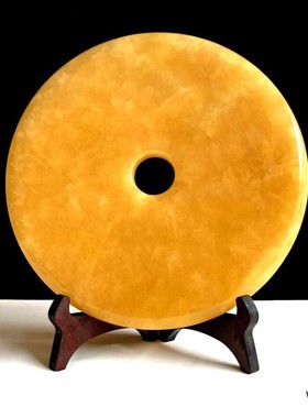 黄玉平安扣摆件天然玉石客厅酒柜玄关桌面装饰品中式乔迁送礼招财