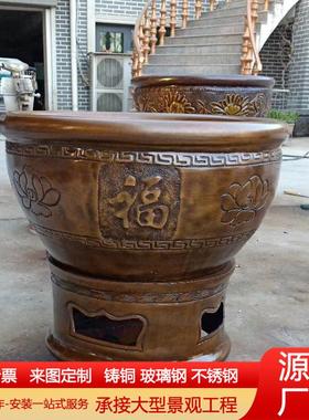 大型纯铜大缸养金鱼锦鲤缸荷花睡莲铜盆古法老式门海缸带底座