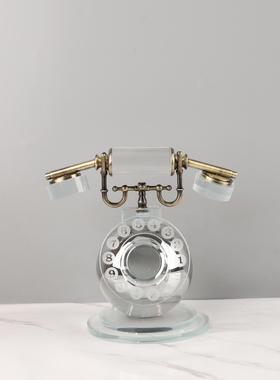 新中式复古水晶电话机摆件样板房居家客厅桌面茶几软装饰品摆件