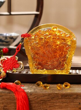 高档黄水晶玻璃日进斗金摆件聚宝盆招财进宝客厅装饰开业乔迁礼品