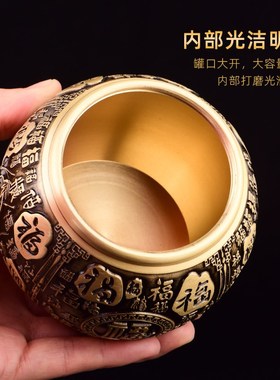 高档黄铜茶叶罐带盖存茶盒家用客厅茶具储存罐子茶几装饰摆件礼品