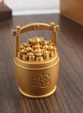 一桶金摆件招米进宝实心金属客厅书房茶桌办公室聚宝缸盆装饰摆件