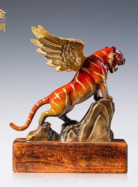 铜金岁月如虎添翼老虎铜摆件生肖老虎野兽铜器客厅书房家居铜摆件