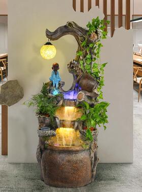 假山流水喷泉风水招财根雕葫芦摆件室内客厅落地景观家居创意