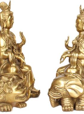 杨铜记 铜文殊菩萨 普贤菩萨 文书普贤铜器摆件工艺品