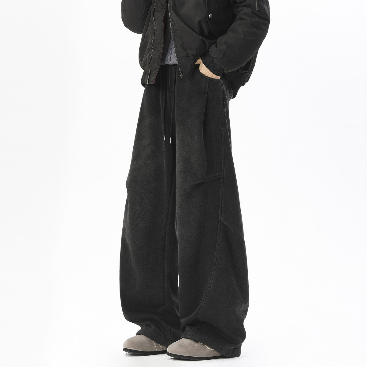 美式复古卫裤男做旧解构阔腿褶皱重磅廊形设计感弯刀垂感运动裤子,淘宝优惠券,粉丝福利购,淘宝优惠卷