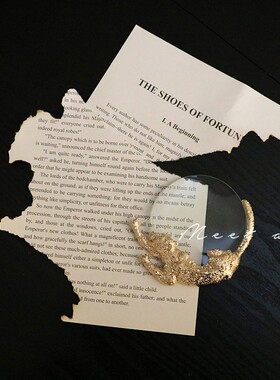 奢华金色金属豹子放大镜摆件 样板房书房书桌创意装饰摆件