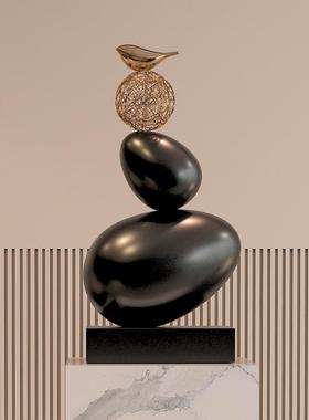 左顾创意鹅卵石造型雕塑办公室售楼处石来运转招财摆件客厅样板房