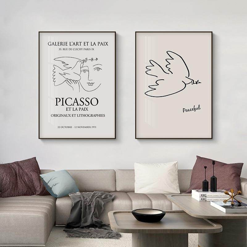 毕加索维也纳和平鸽北欧小众艺术挂画抽象极简线条现代简约装饰画,淘宝优惠券,粉丝福利购,淘宝优惠卷