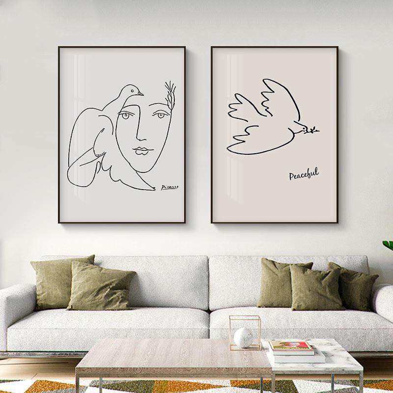 毕加索维也纳和平鸽北欧小众艺术挂画抽象极简线条现代简约装饰画,淘宝优惠券,粉丝福利购,淘宝优惠卷
