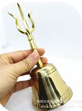 铜摇铃圆头黄铜摆件档子传统铃铜三叉手持式铜铃复古铃伸缩铜擎