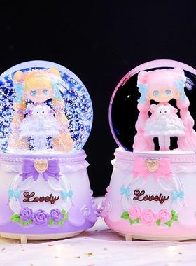 少女心系列洛丽塔水晶球飘雪水球美少女八音盒卧室装饰品摆件