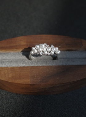 中古风vintage重工钻戒珍珠满天星戒指小众设计感食指戒粗手显细