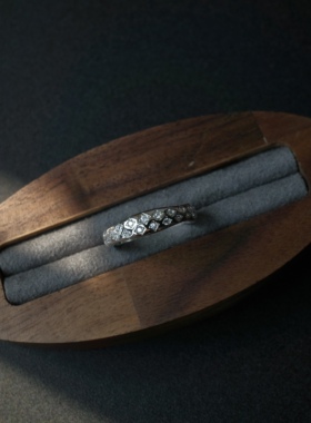 ZeroKo重工菱格钻石素圈戒指女小众设计感精致百搭排钻叠戴中古风