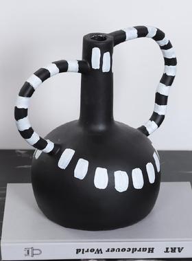 现代简约北欧极简黑白波点树脂摆件花器摆件样板房客厅软装饰品