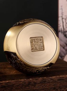 黄铜百福葫芦摆件龙凤呈祥空心开口大葫芦客厅家居装饰工艺品