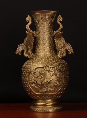 杨铜记 铜花瓶 铜花瓶 龙凤花瓶家居办公室铜花瓶摆件 双龙花瓶