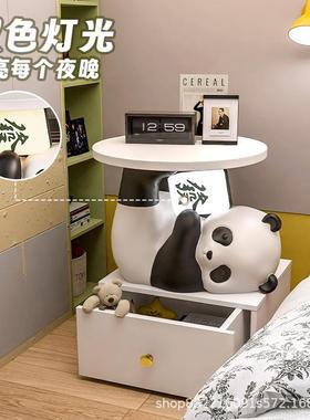 可爱熊猫储物床头柜儿童房卡通卧室小型现代家用收纳床边柜置物架