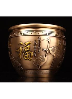 黄铜缸摆件铜缸百福祝寿摆件铜水缸摆件富贵吉祥缸铜聚宝盆缸摆件