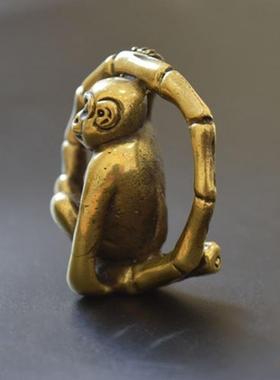 古董收藏品黄铜实心雕刻猴子滚环吊坠项链挂件老物件黄铜古玩杂项