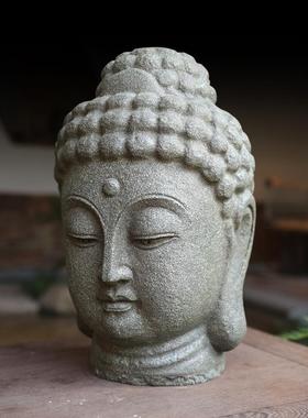 水磨坊新中式家居禅意仿石佛头佛首人物雕塑客厅玄关沙弥装饰摆件