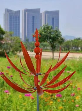 跨境新款windspinner户外园艺新款红色铁艺草坪露台风车地插装饰