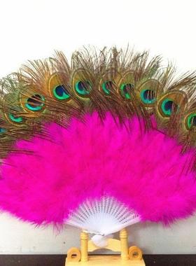 厂家供应高档孔雀毛羽毛扇肚皮舞孔雀扇羽毛工艺扇21片单面