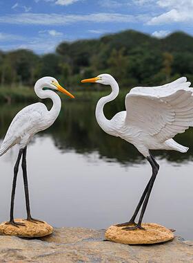 户外白鹭模型水池景观庭院假山玻璃钢落地雕塑仿真白鹤摆件工艺品