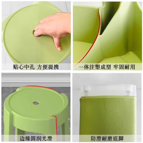 家用塑料凳子加厚可叠放不占空间餐桌板凳风车高圆凳胶凳简约 - 图1
