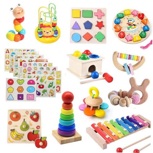 Montessori Baby Toys Kids 3D Wooden Puzzles Early Learning B - 图0