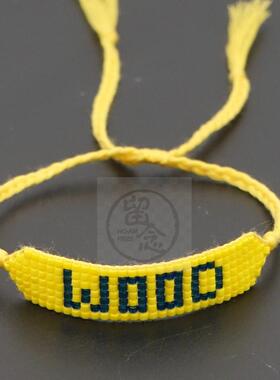 。Black personalized letter wood hip hop womens rice beads
