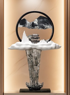 进门走廊壁龛细高流水生财假山流沙画摆件客厅玄关造景装饰工艺品