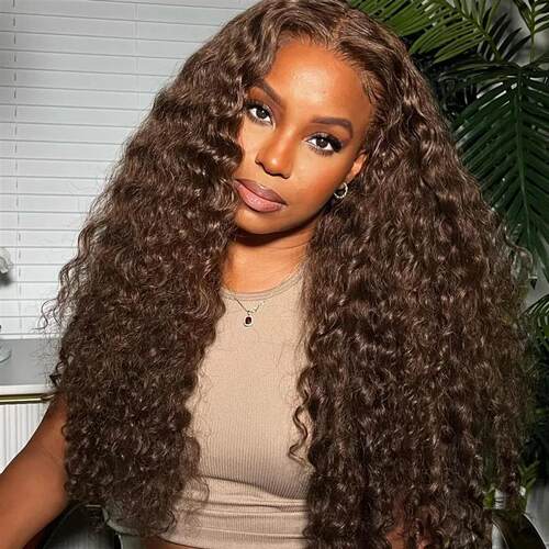 Dark Brown Kinky Curly Lace Wig Pre Plucked with Baby Hair G - 图1