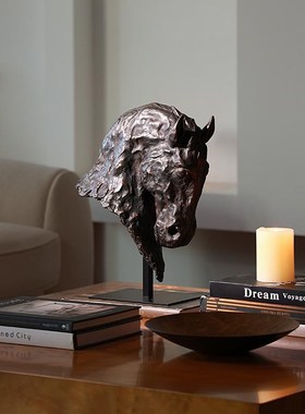 形上中古马头仿铜雕塑法式黑马墨色之魅客厅开运乔迁送礼装饰摆件