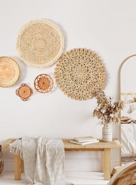波西米亚葫芦草藤编墙饰圆形墙壁装饰品民宿客厅墙面挂件装饰壁挂