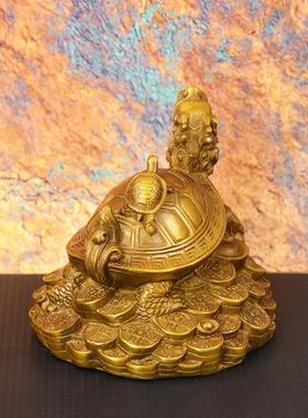 宏达 全黄铜金钱龙龟办公室玄关龙头龟礼品铜器摆件