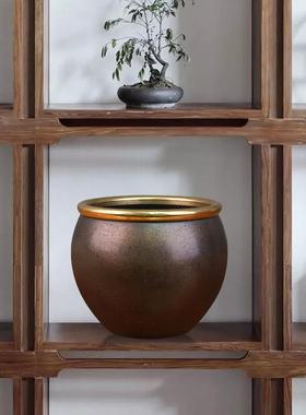 铜金岁月金蟾缸黄铜摆件博古架客厅公司开业礼品金钱富贵缸铜摆件