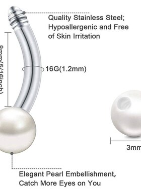 WKOUD G Surgical Steel Daith Rook Earring Pearl Sequins