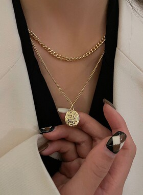Double Layer Necklace Girl欧美轻奢小众气质钛钢双层项链女